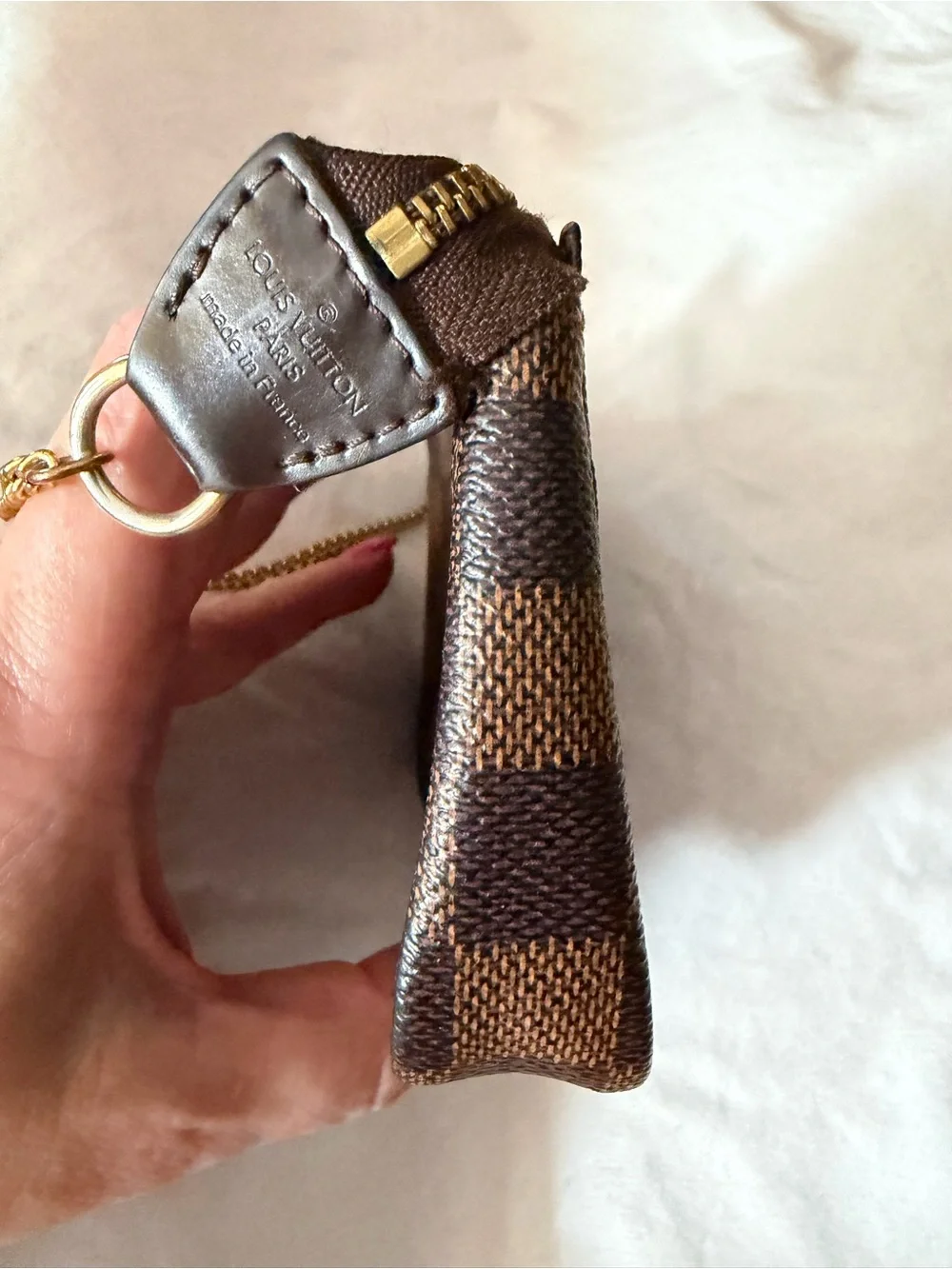 Louis Vuitton Trunks & Bags Damier Ebene Mini Pochette w/LV Branded Chain Strap